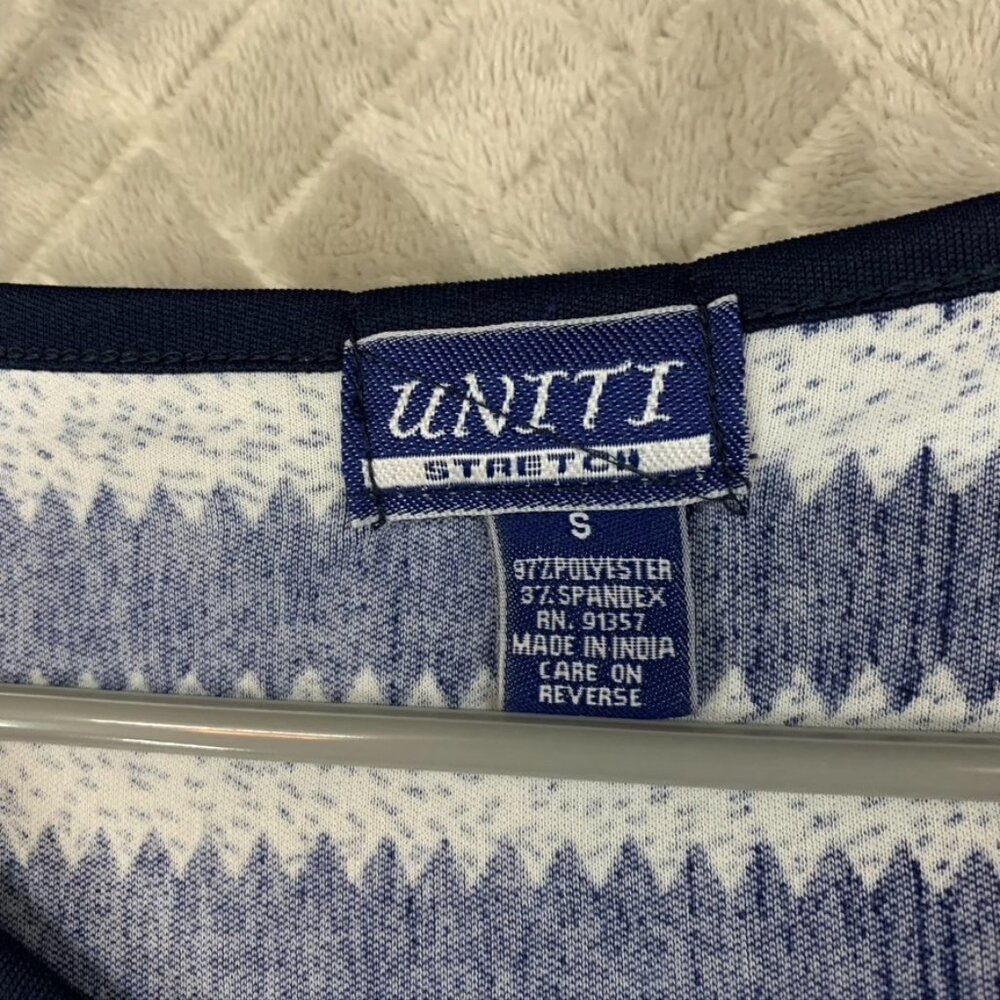 Uniti Shirt Womens Small Navy Blue Striped Zig Zag 3/4 Sleeve - Picture 5 of 14